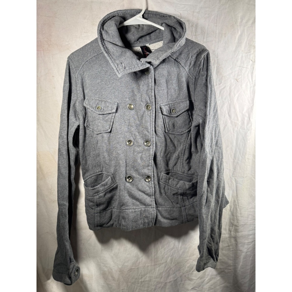 Sand Studio Gray Fleece Double Breasted Pea Coat Jacket Funnel Neck Womens